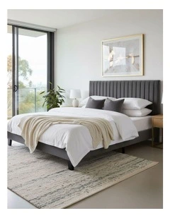 Velvet Headboard Mattress Base Platform Wooden Queen Size Bed Frame in Grey