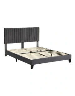 Velvet Headboard Mattress Base Platform Wooden Queen Size Bed Frame in Grey