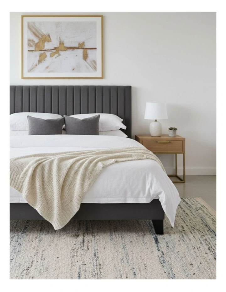 Velvet Headboard Mattress Base Platform Wooden Queen Size Bed Frame in Grey image 2