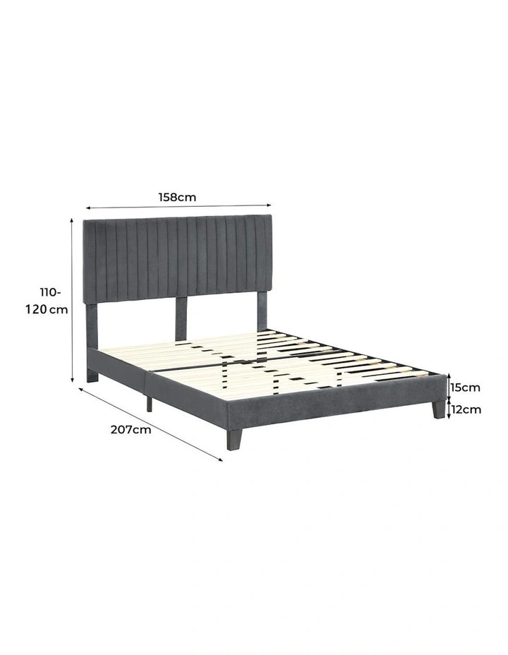 Velvet Headboard Mattress Base Platform Wooden Queen Size Bed Frame in Grey image 7