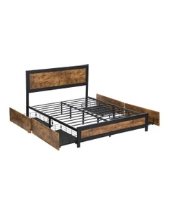 Double Metal Bed Frame with Wooden Base Platform 4 Drawers