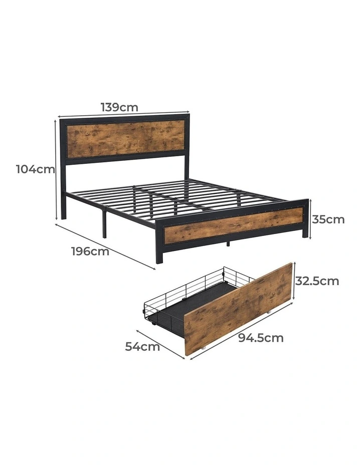 Double Metal Bed Frame with Wooden Base Platform 4 Drawers image 3