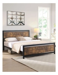 Mattress Base Platform Wooden 4 Drawers Industrial Metal Double Bed Frame in Brown