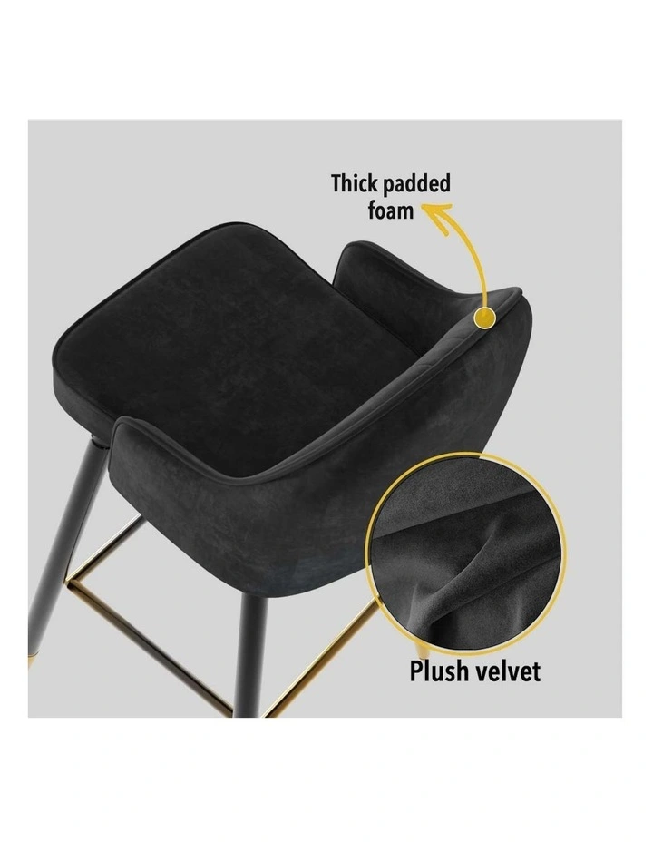 Velvet Bar Stools Set of 2 in Black image 2