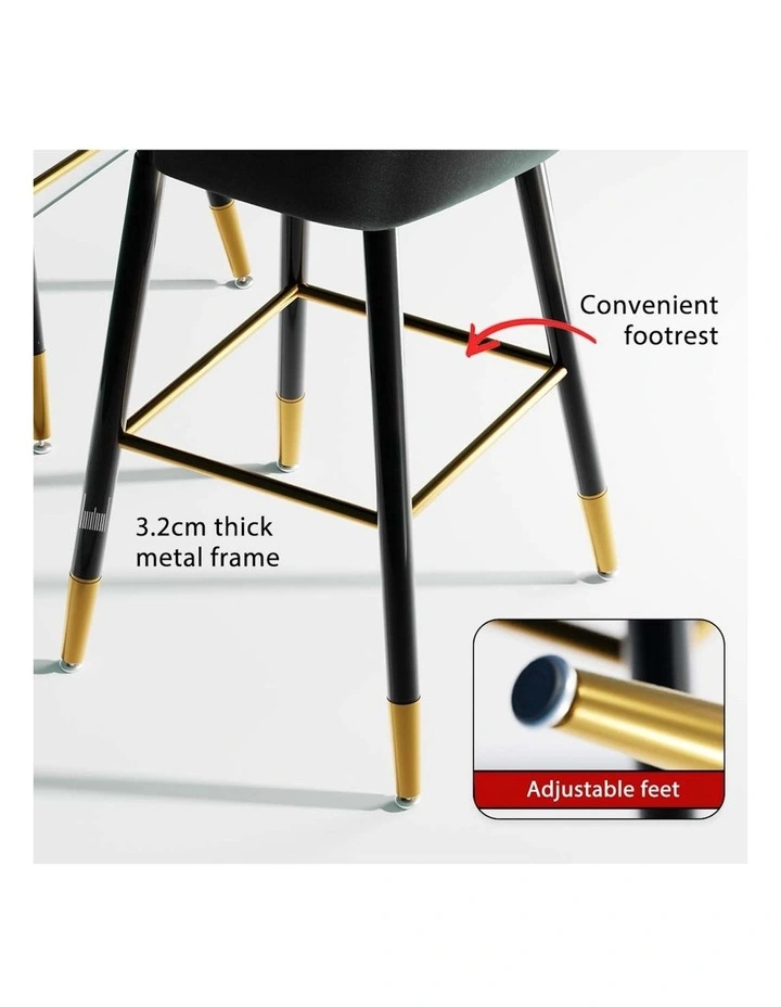 Velvet Bar Stools Set of 2 in Black image 3