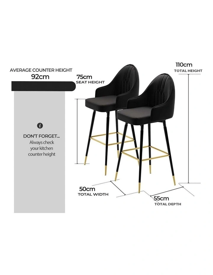 Velvet Bar Stools Set of 2 in Black image 4