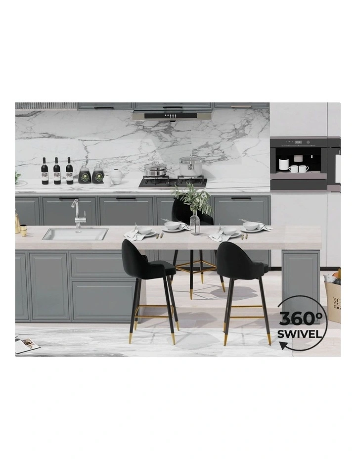 Velvet Bar Stools Set of 2 in Black image 5