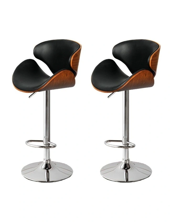 Levede Black Gas Lift Wooden Metal Bar Stool 1x image 1