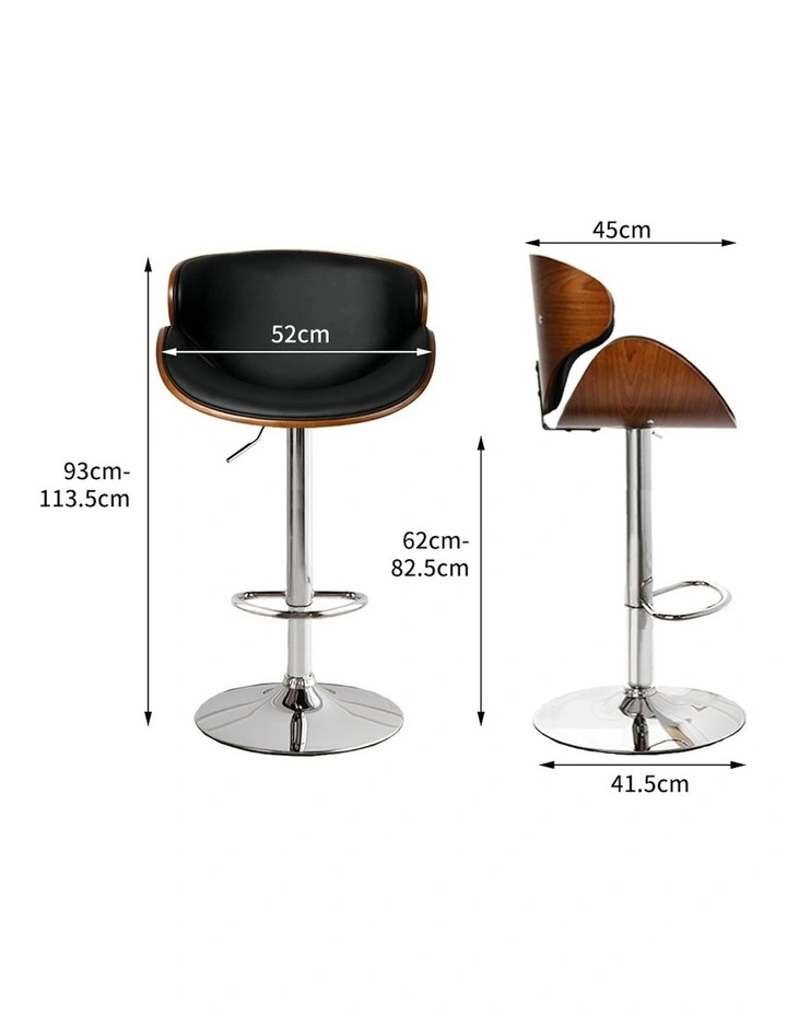 Levede Black Gas Lift Wooden Metal Bar Stool 1x image 3