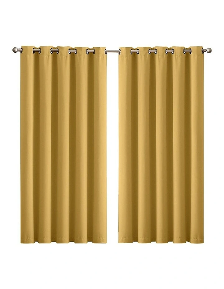 3 Layers Eyelet Blockout Curtains 180x230cm x2 in Mustard image 1