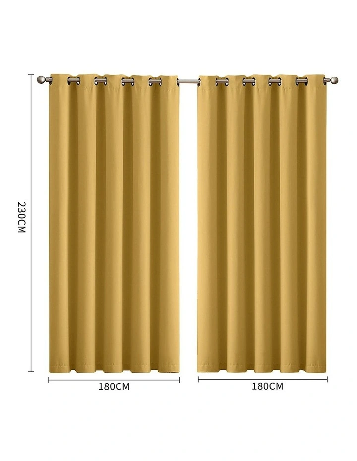 3 Layers Eyelet Blockout Curtains 180x230cm x2 in Mustard image 3