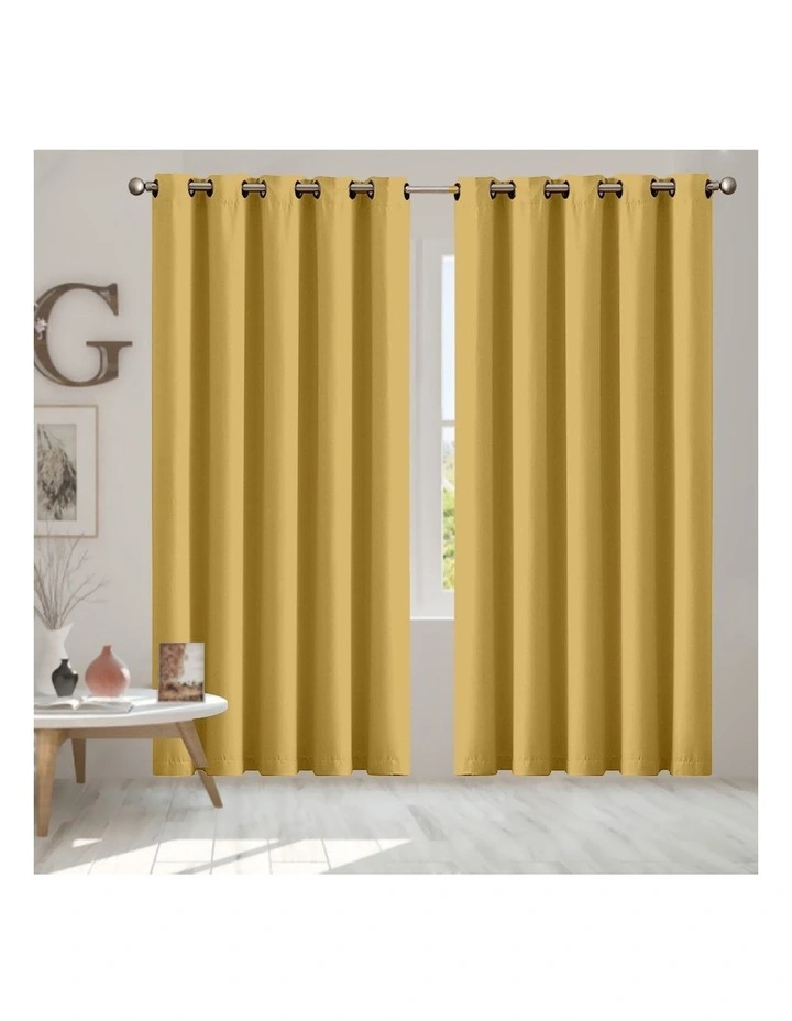 3 Layers Eyelet Blockout Curtains 180x230cm x2 in Mustard image 7
