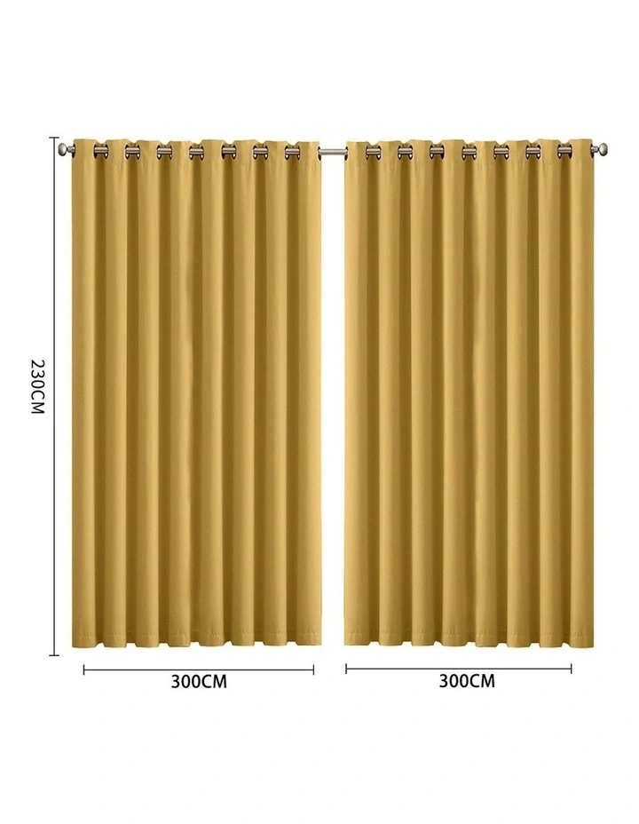 3 Layers Blockout Eyelet Curtains 2x 300x230cm in Mustard image 3
