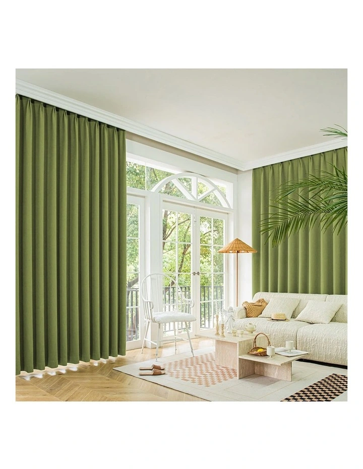 2XBlockout Chenille Blackout Draperies Curtains Eyelet Day 180x250 in Green image 7