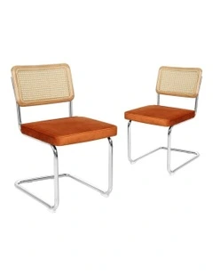 Cantilever Velvet Dining Chairs x2 in Brown