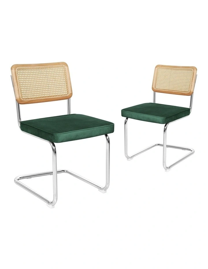 Cantilever Velvet Dining Chairs x2 in Green image 1
