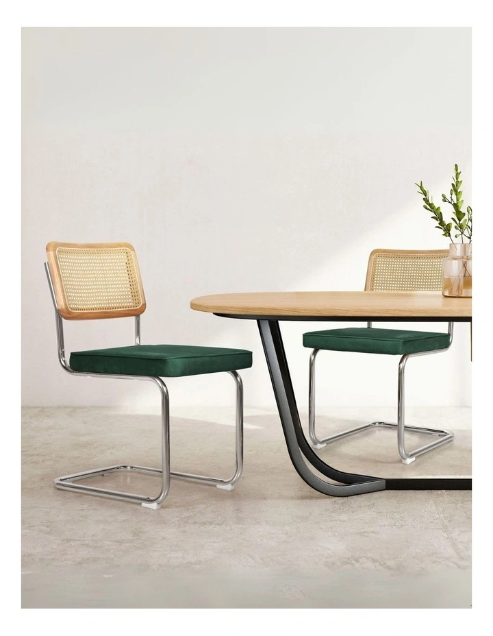 Cantilever Velvet Dining Chairs x2 in Green image 2