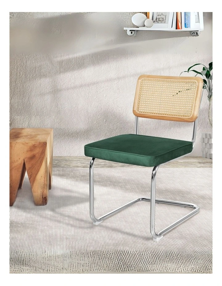 Cantilever Velvet Dining Chairs x2 in Green image 7
