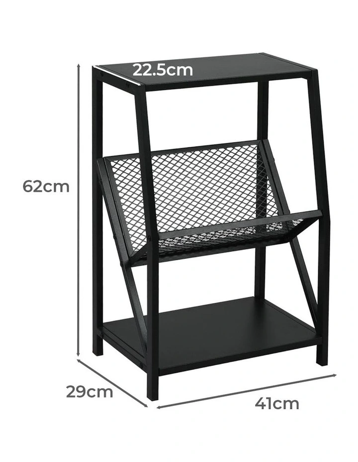 Table 3-Tier Storage Organizer Rack Bookcase in Black image 3