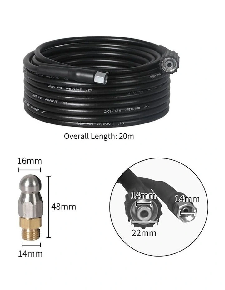 High Pressure Hose 20M with Drain Cleaner Head 22M in Black image 3