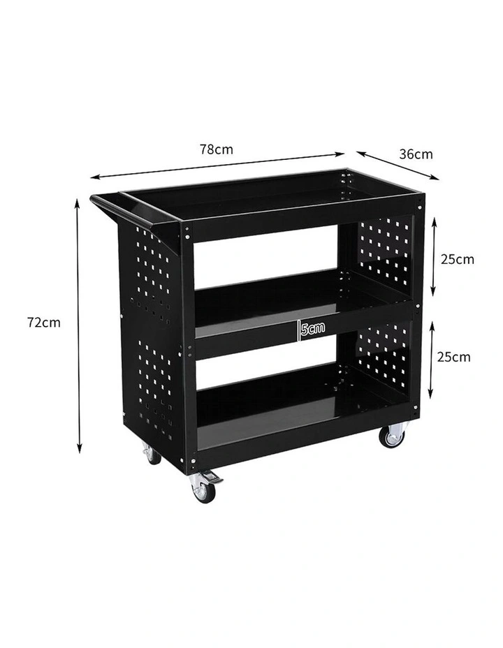 Tool Trolley Cart 3Tier Toolbox Workshop Garage Organizer 150kg in Black image 3