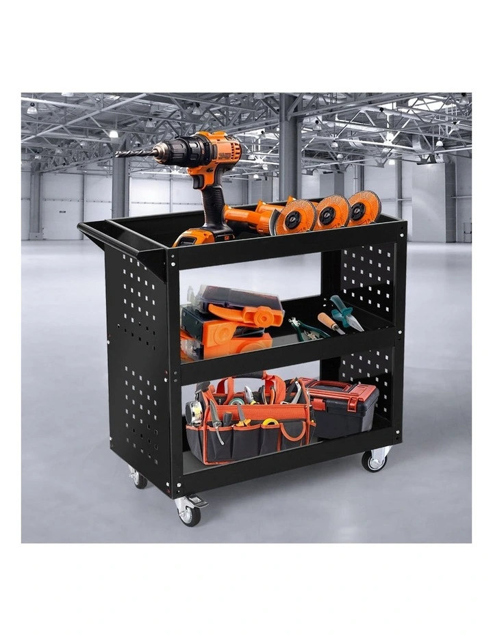 Tool Trolley Cart 3Tier Toolbox Workshop Garage Organizer 150kg in Black image 7
