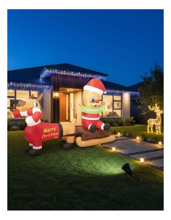 Christmas Inflatable 2.1M Xmas Outdoor Dcor Garden LED Light Dog Sleigh image 2