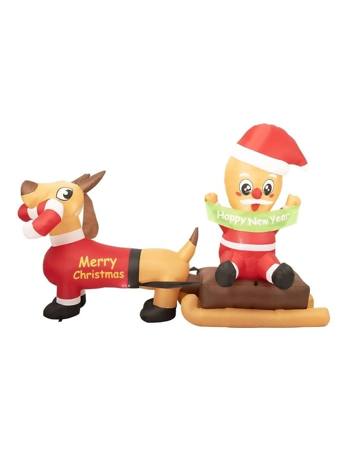 Christmas Inflatable 2.1M Xmas Outdoor Dcor Garden LED Light Dog Sleigh image 2