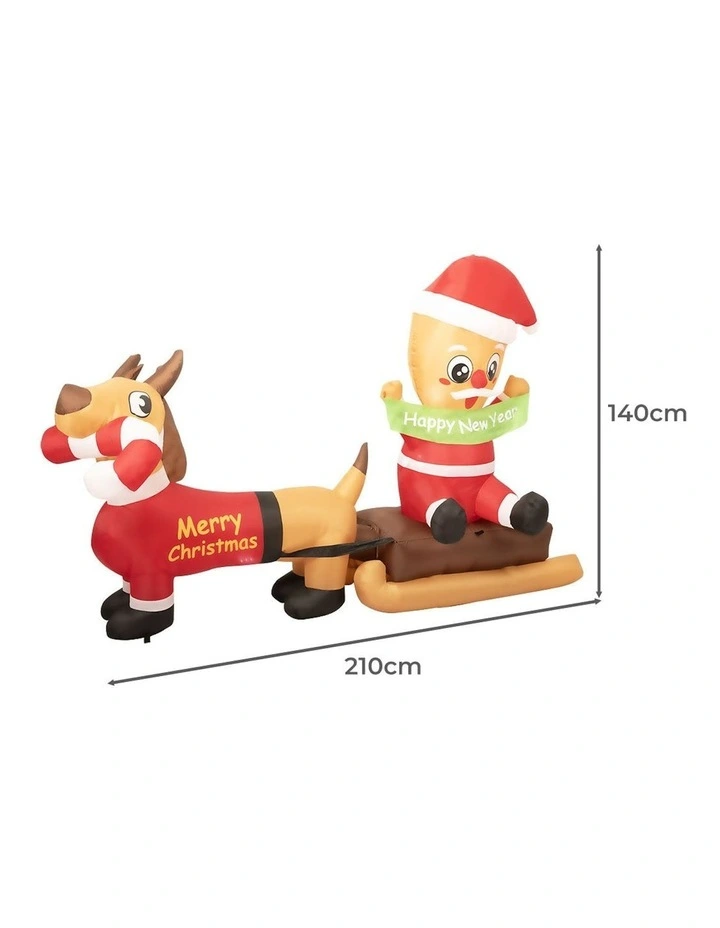 Christmas Inflatable 2.1M Xmas Outdoor Dcor Garden LED Light Dog Sleigh image 3