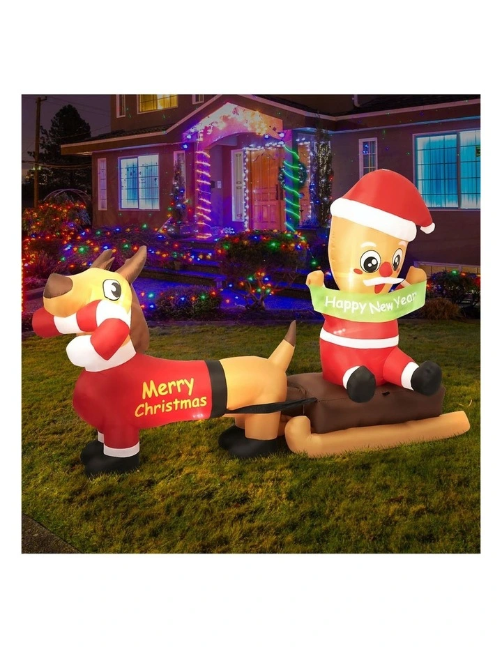 Christmas Inflatable 2.1M Xmas Outdoor Dcor Garden LED Light Dog Sleigh image 7