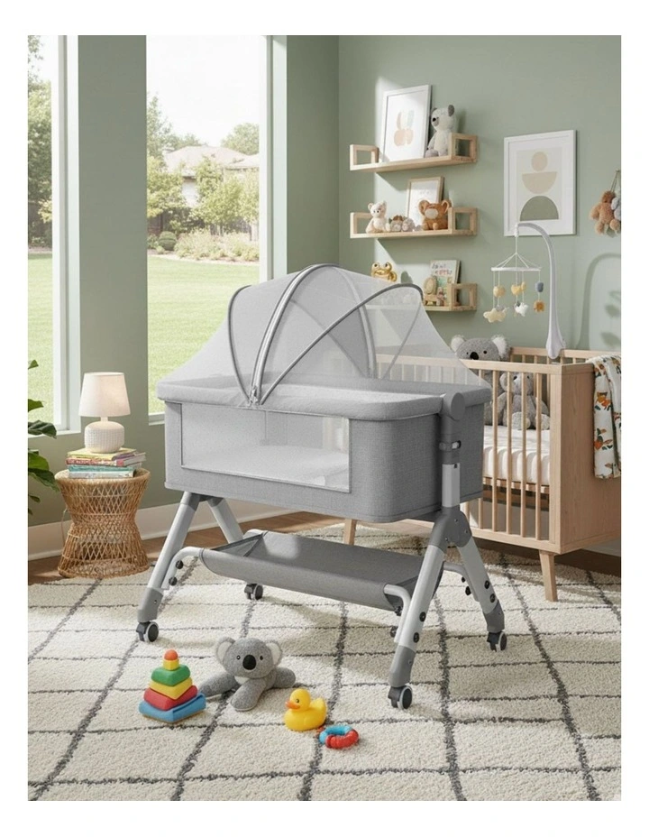 Baby Cot Bed Crib Portable Bassinet Safety Fence Adjustable Beside in Grey image 2