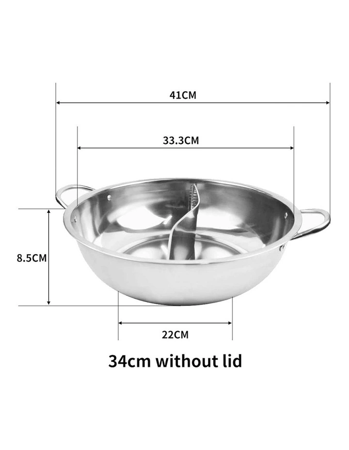 Hotpot En Acier Inoxydable 34cm Avec Séparateur - Poêle Divisée Pour Cuisinière Induction Et Gaz, Avec Couvercle | Idéal Fondue, Plats Mijotés