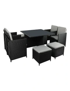 Outdoor Table Chair Set Patio Furniture Dining Setting Garden Lounge 9 Pieces in Black