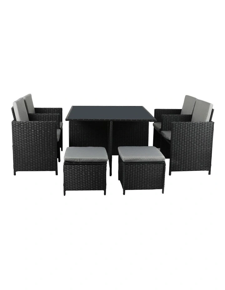 Outdoor Table Chair Set Patio Furniture Dining Setting Garden Lounge 9 Pieces in Black image 2