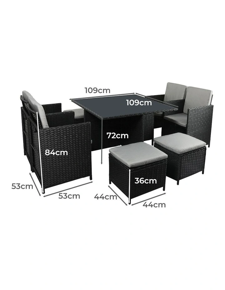 Outdoor Table Chair Set Patio Furniture Dining Setting Garden Lounge 9 Pieces in Black image 3