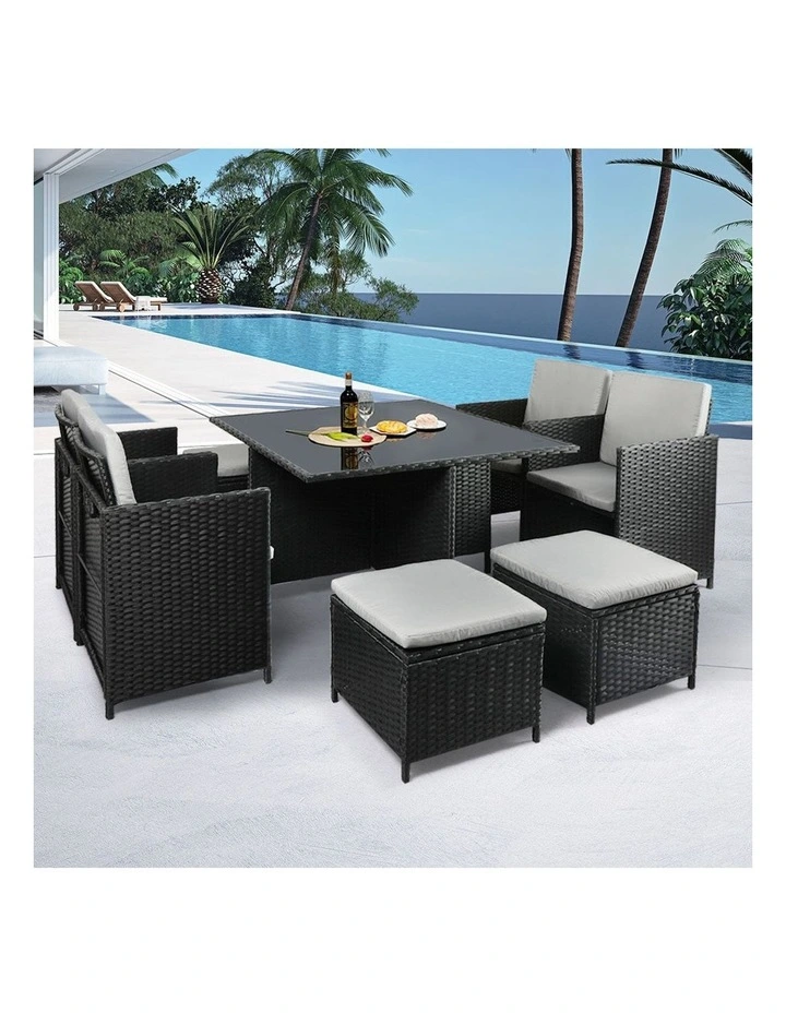 Outdoor Table Chair Set Patio Furniture Dining Setting Garden Lounge 9 Pieces in Black image 7