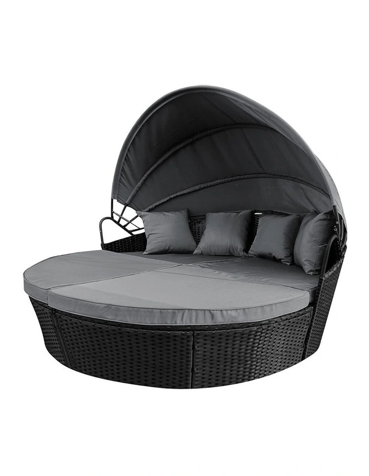 Day Outdoor Sun Lounge Wicker Bed Sofa Round 3 Pieces in Black image 1