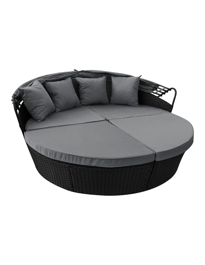 Day Outdoor Sun Lounge Wicker Bed Sofa Round 3 Pieces in Black image 4
