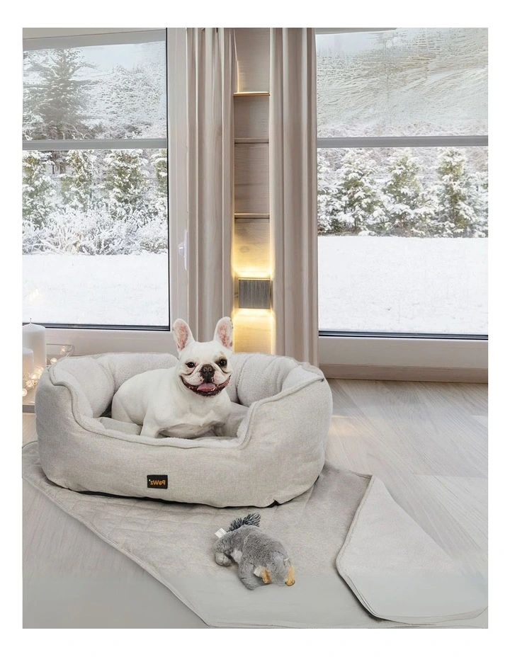 Quilted Blanket and Queaky Toy with Pet Bed Set XL in Beige image 2
