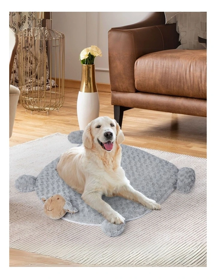 Cushion Puppy Kennel Mat Pet Calming Bed with Squeaky Toys in Grey image 2
