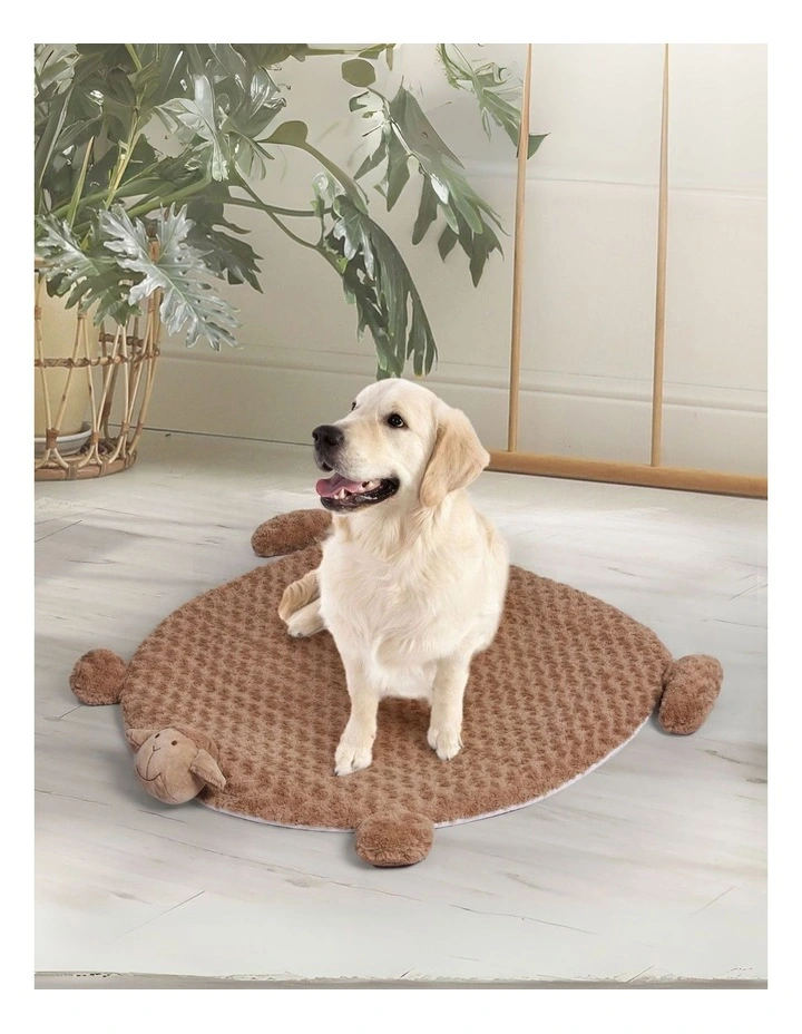 Cushion Puppy Kennel Mat Pet Calming Bed with Dog Squeaky Toys in Tan image 2