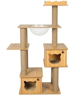 Cat Wood Condo Tree Scratching Post 138cm in Brown
