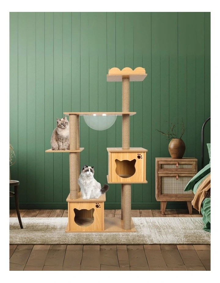 Cat Wood Condo Tree Scratching Post 138cm in Brown image 2