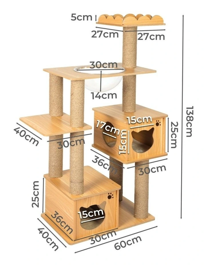 Cat Wood Condo Tree Scratching Post 138cm in Brown image 3