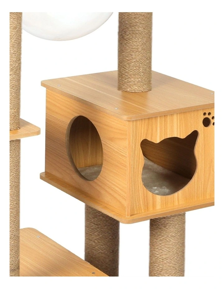 Cat Wood Condo Tree Scratching Post 138cm in Brown image 5