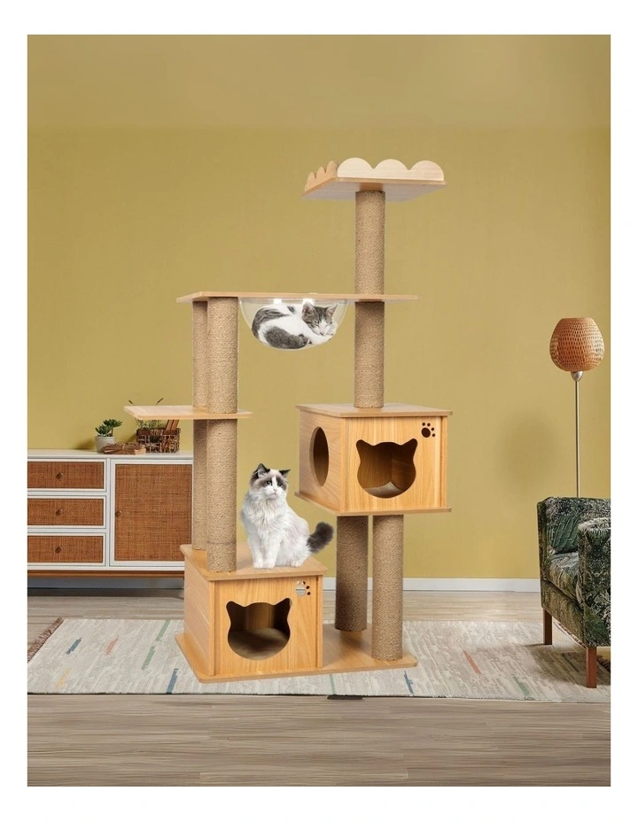 Cat Wood Condo Tree Scratching Post 138cm in Brown image 7