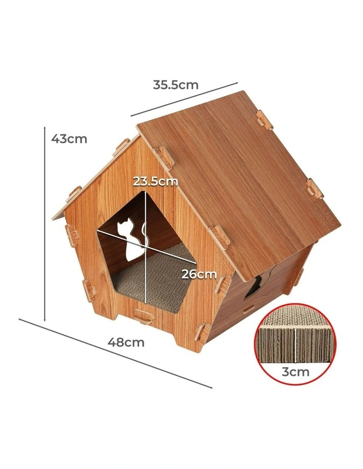PaWz 48x35.5x43cm Cat Condo House Scratching Board In Brown image 3