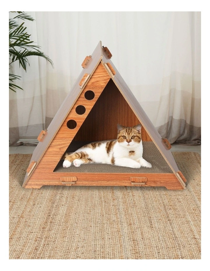 PaWz 48x35x39cm Cat Condo House Scratching Board In Brown image 2