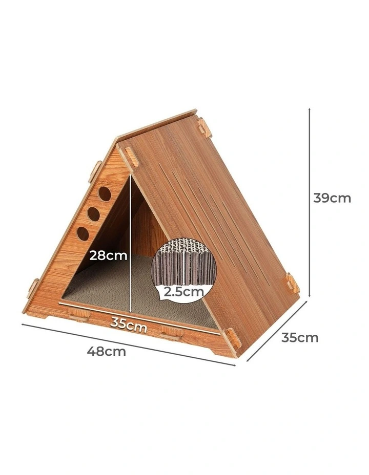 PaWz 48x35x39cm Cat Condo House Scratching Board In Brown image 3