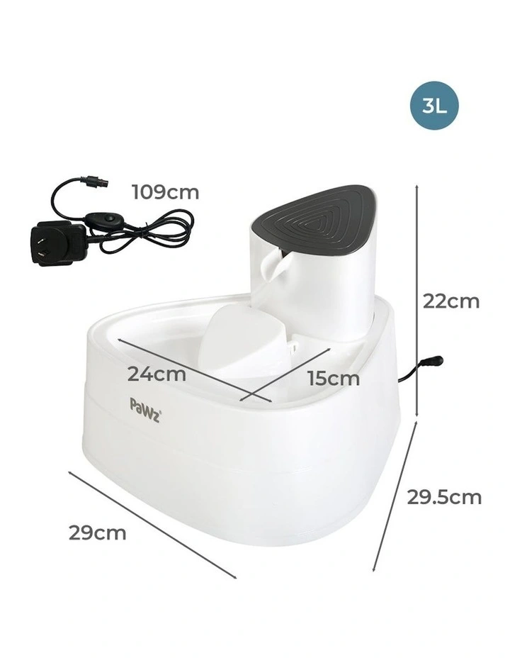 Drinking Dispenser Flowing Cycling Filter Electric Pet Water Fountain 3L in White image 3